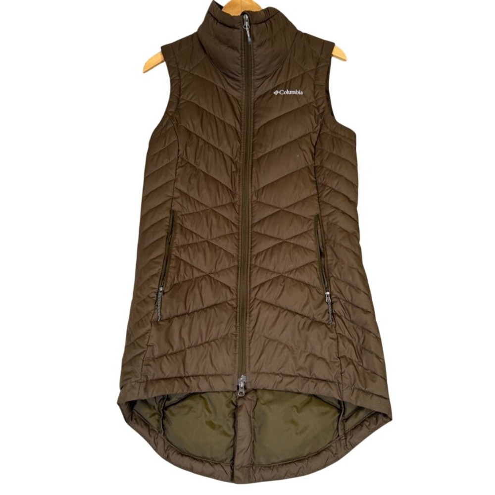 Columbia Womens Heavenly Long Vest Brown Omni-Heat Quilted Fleece Lined Medium